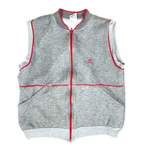 80s Two Tone Gray and Red Lightly Thrashed Zip Front Vest Medium Streetwear